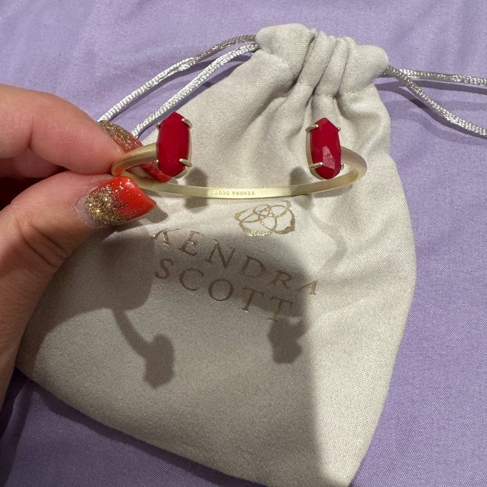 Kendra Scott Gold Open Cuff with Red Stones